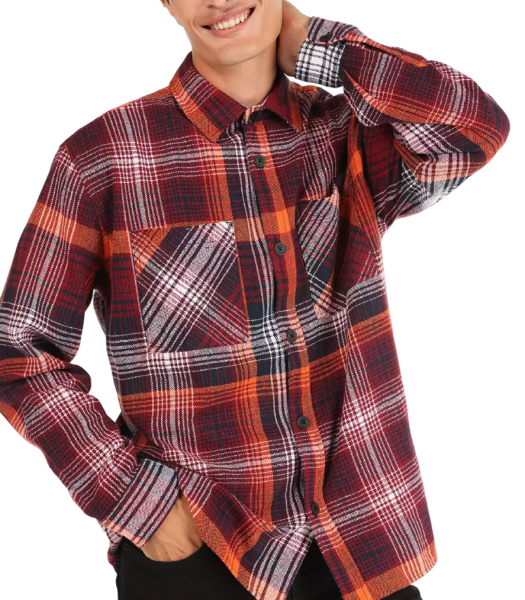 Рубашка в клетку мужская / Красный / 46