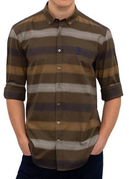 Рубашка хлопковая мужская / Хаки / 46
