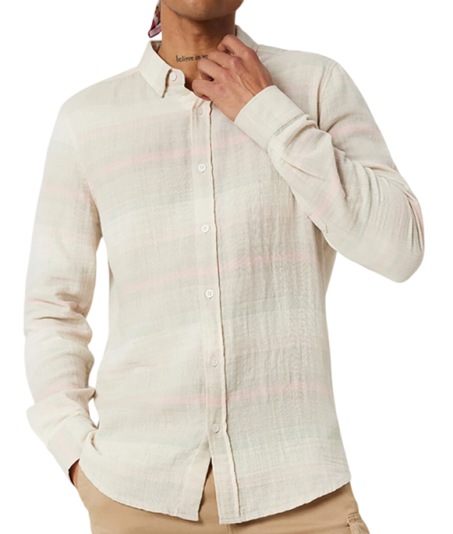 Рубашка в полоску мужская / Бежевый / 46