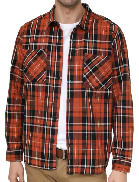 Рубашка в клетку мужская / Оранжевый / 50