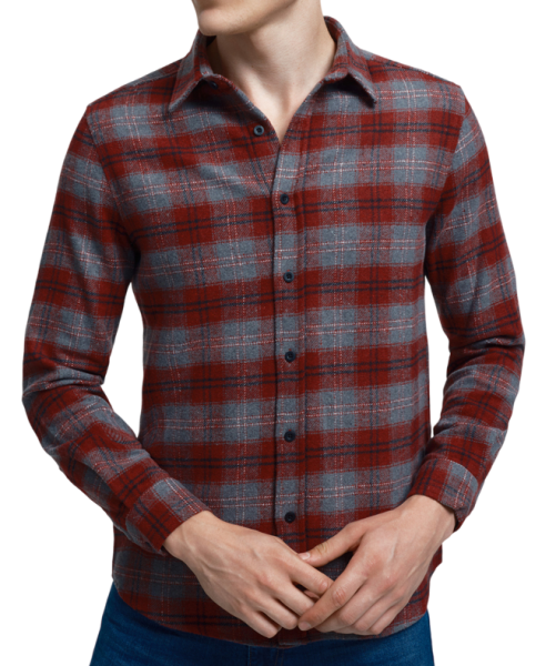 Рубашка в клетку мужская / Бордовый / 46