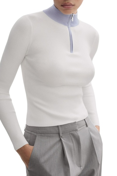 Джемпер с контрастным воротником женский / Молочный / 46