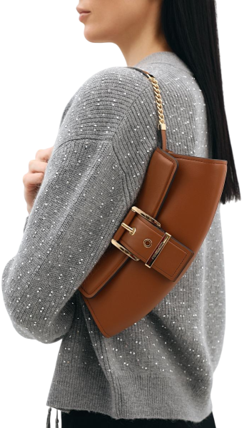 Сумка кожаная с фирменным логотипом  / Коричневый / S