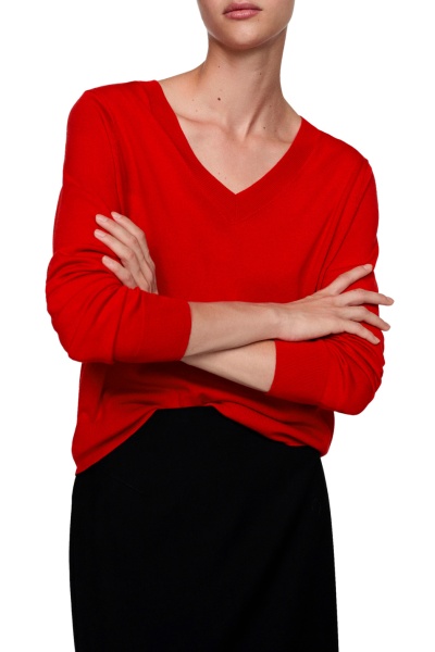 Джемпер c V-образным вырезом женский / Красный / 46