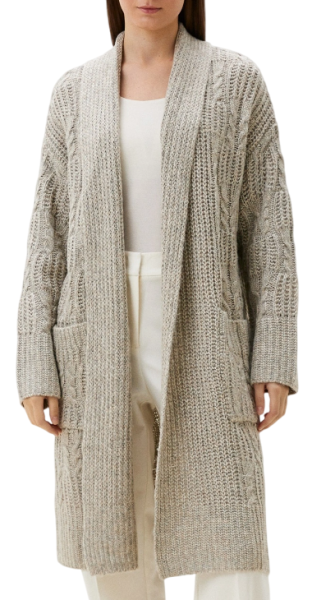 Кардиган удлиненный с рельефным узором женский / Белый / 42