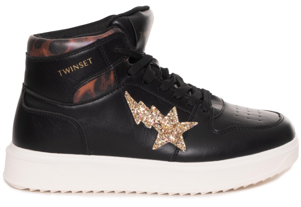 Кеды высокие из кожи женские / Черный / 38