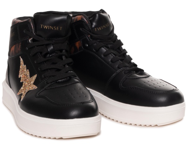 Кеды высокие из кожи женские / Черный / 38