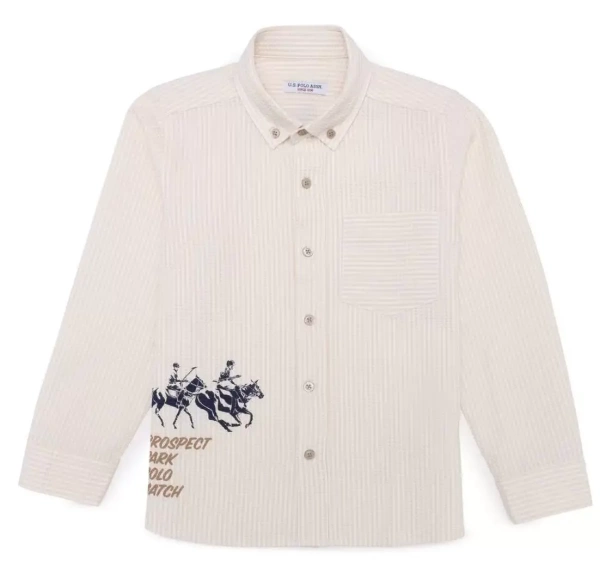 Рубашка с принтом для мальчика / Бежевый / 146