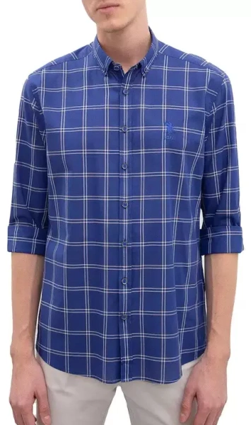 Рубашка в клетку мужская / Синий / 44