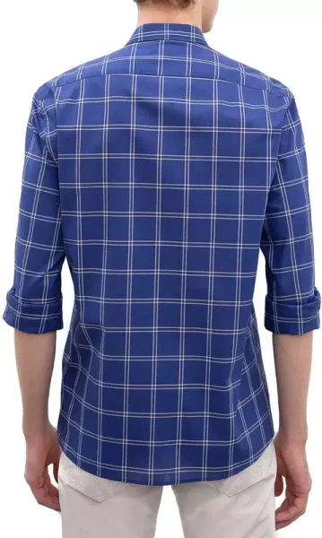 Рубашка в клетку мужская / Синий / 44