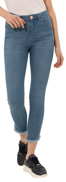 Джинсы укороченные с бахромой женские / Синий / 52