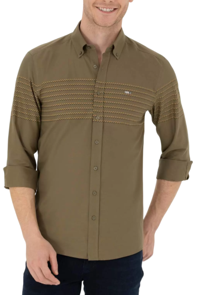 Рубашка с длинным рукавом мужская / Хаки / 52