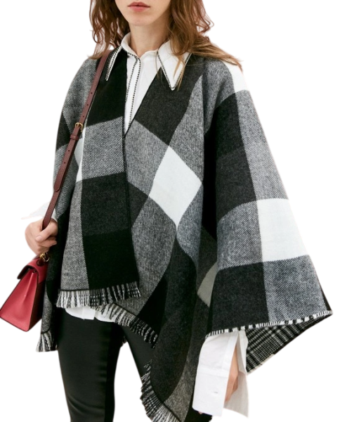 Пончо в клетку женское / Черно-белый / 44