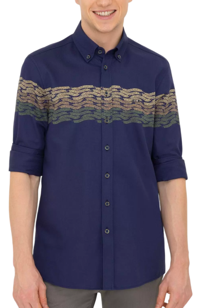 Рубашка с длинным рукавом мужская / Тёмно-синий / 46