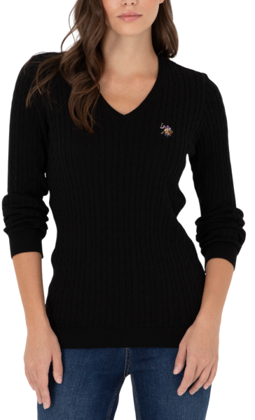 Пуловер с узором косичка приталенный женский / Черный / 54