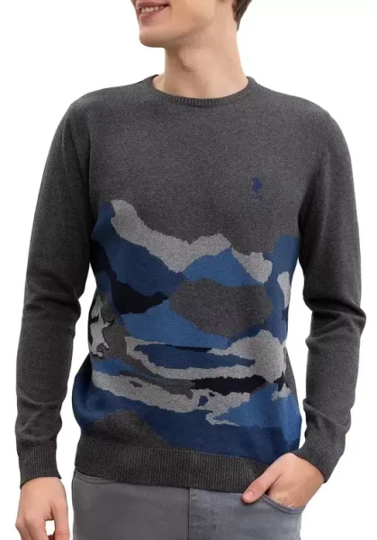 Джемпер с принтом мужской / Темно-серый / 48