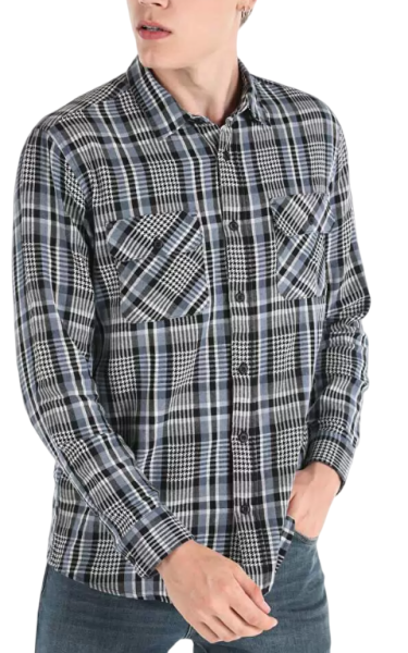 Рубашка в клетку мужская / Голубой / 46